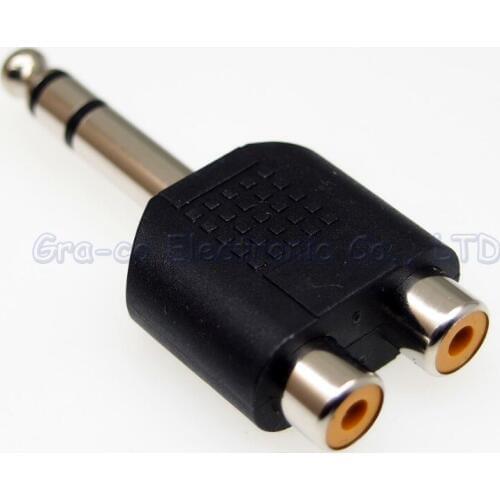 10pcs 1x6.35mm Plug to 2xLotus Female Socket Connector Dual RCA Jack to 6.35mm Plug Audio adapter