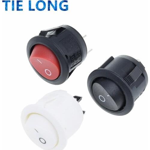 10Pcs Red Black White 20MM ON/OFF Round Rocker Toggle Switch 6A/250VAC 10A 125VAC Plastic Push Button Switch KCD1-105