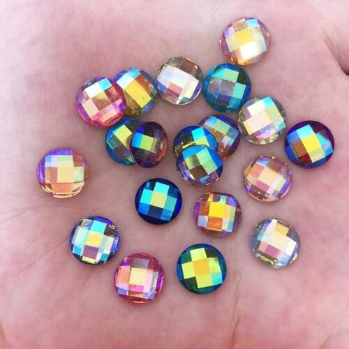 100pcs Bling AB Resin 10mm Round Gem Flatback Rhinestone Ornaments DIY Wedding Appliques Craft W54