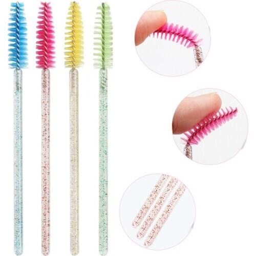 100 Pcs Disposable Crystal Eyelash Makeup Brush Diamond Handle Mascara Wands Brushes for women Eyelash Extension Makeup Tools