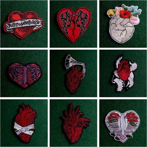 2Pcs Punk Stickers Embroidery Stripe Badge Sew On Clothes Heart Patch Iron On Patches For Clothes Skull Badge Patches Applique