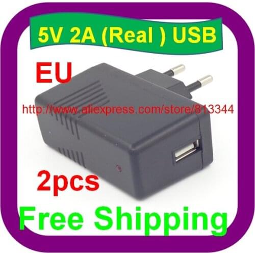 2 pcs Free Shipping High quality EU Plug AC 100-240V /DC 5V 2A USB Charger Adapter 10w Power Supply Wall Home Office