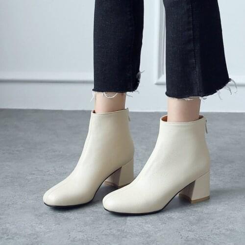 2021 Ladies Fashion Simple Short Boots Spring Autumn Zipper Square High Heel Womens Shoes Warm Winter Plus Size Knight Boots