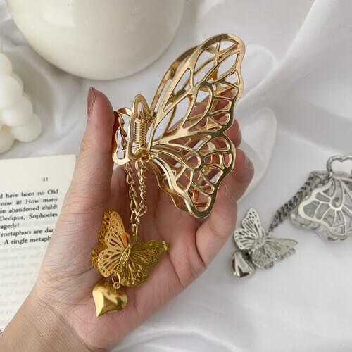 3D Hollow Metal Butterfly Hair Claw for Women Strong Grip Large Hairclips Ornament Ponytail Holder Hair Accessories for Girls