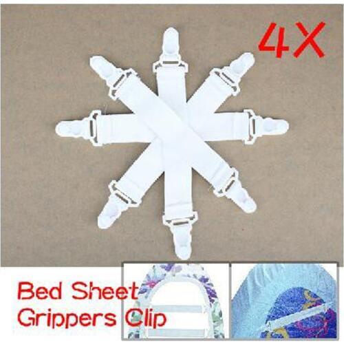 4 Pcs Bed Sheet Fasteners Clip Elastic Suspenders Grippers Holder JA55