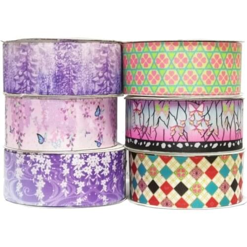 5yards 25/38mm Colorful Flower Printed Grosgrain Ribbon for DIY Craft Hair Bow Card Gifts Wrapping Clothes Sewing Accessories