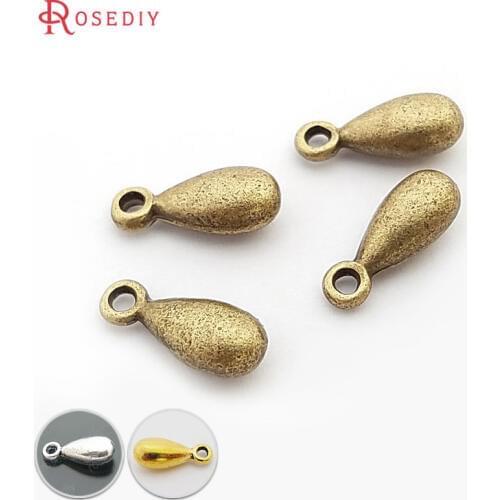 31788)50PCS 9x5MM Antique Bronze Zinc Alloy Drop Shape End Charms End Beads Diy Jewelry Findings Accessories Wholesale