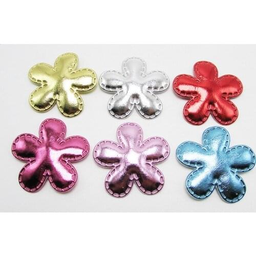 60pcs/lot 4CM PU plum blossom Padded Applique For Children Headdress Accessories free shipping