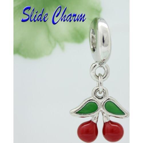 Free shipping classic red cherry fruit shape pendant charm beads fit Pandora bracelet beads for jewelry making