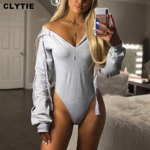 Clytie Casual New Long Sleeve Bodysuits Women Spring Women Skinny V Neck Solid Color Female Elastic 2021 Ladies Bodysuits