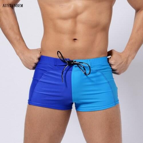 AUSTINBEM men swim trunk boxers swimwear men sexy letter print beach shorts briefs patchwork boys mens swimsuit sunga masculina