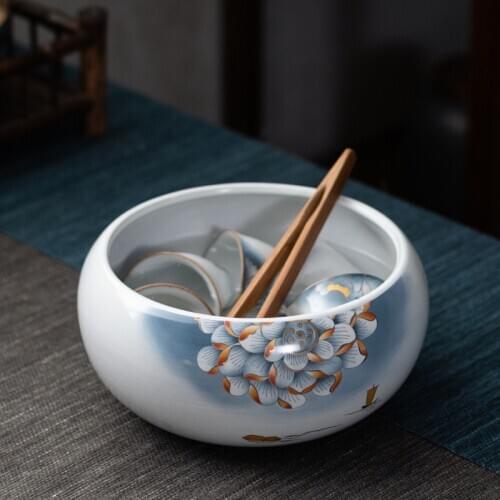 Cha Xi Large Ceramic Tea Wash Cup Wash Writing-Brush Washer Tea Residue Barrel Tea Basin Kung Fu Tea Ceremony Utensil ChineseTea