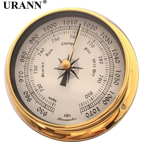 1Pcs 115mm 145mm Brass Case Weather Station Barometer Temperature Hygrometer Brass Shell Wall Hanging Boat Using Barometer