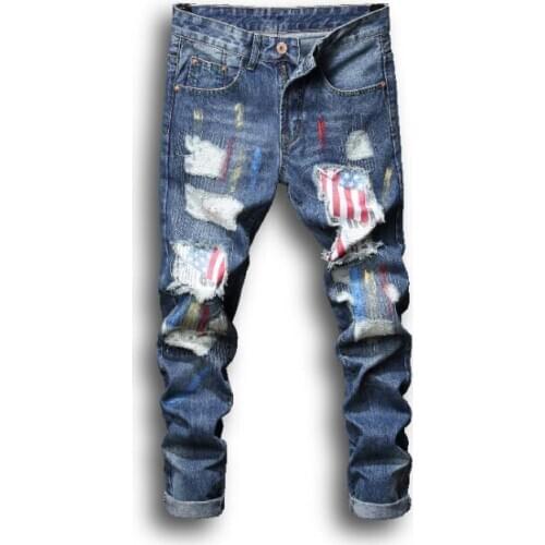 Cheap Printing enamel jeans men biker jeans men trousers male denim pants masculino motorcycle fashion designer