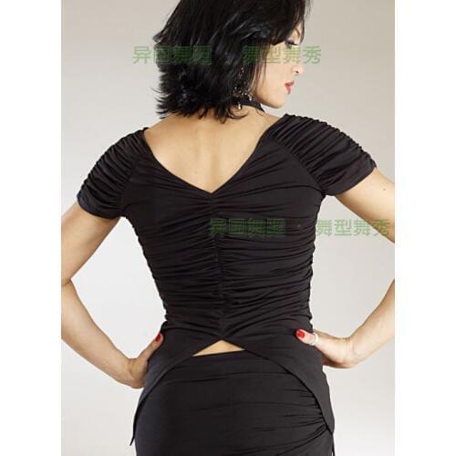 Exotic dance dance Latin dance after grasping wrinkle V word thin short sleeved jacket was Latin T12061