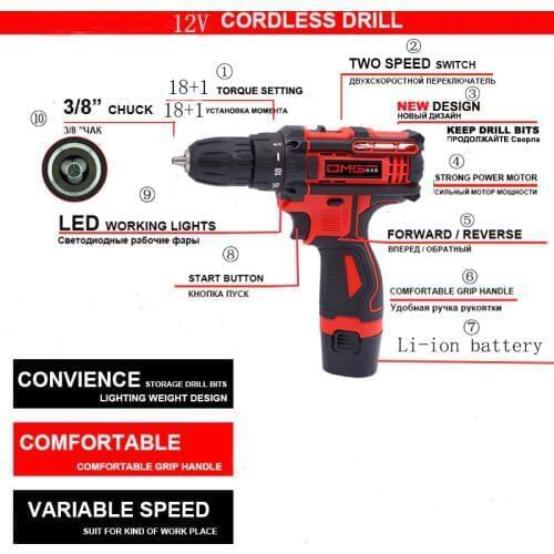 12.6V Electric Drill Cordless Screwdriver Lithium Battery Mini Drill Cordless Screwdriver Power Tools Cordless Drill