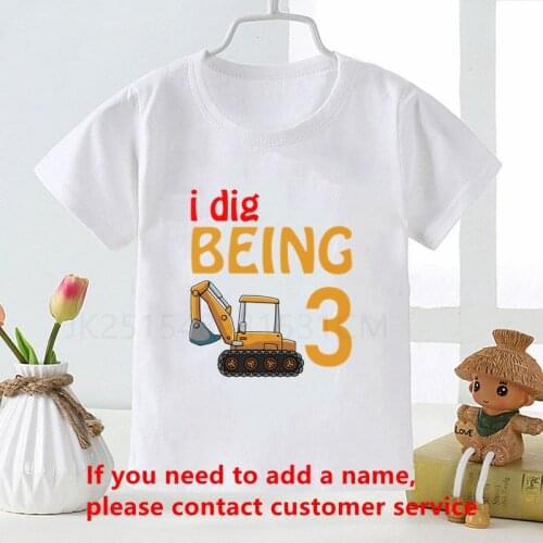 New Cartoon Excavator Funny Printed Boy T Shirt Birthday T Shirts Short Sleeve Girls Tops Unisex Girl Shirts 1-9