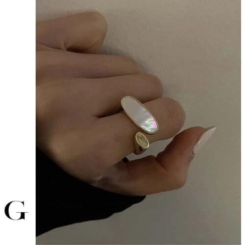 GHIDBK Fashionable Shell Marble Geometric Stack Open Rings For Women Girls Vintange Designer Signet Ring Trendy Mininalist Gift