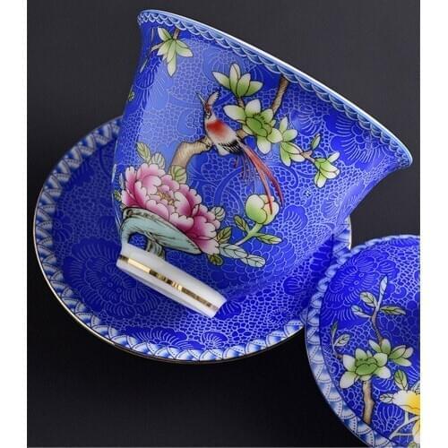 Ceramic Bird Gaiwan Porcelain Enamel Flower Big Tea Bowl with Saucer Lid Kit Master Tea Tureen Drinkware Gift Home Decor Crafts