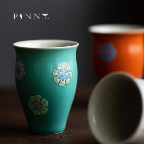 PINNY 45ML Handmade Decal Ceramic Teacups Japanese Style Kung Fu Tea Cups Pigmented Drinkware