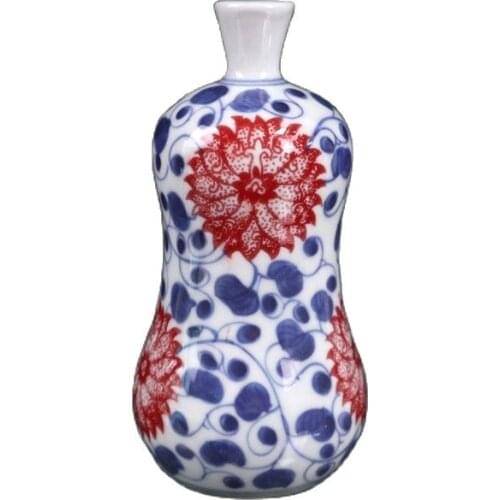 China Old Porcelain Blue And White Underglaze Red Lotus Vase