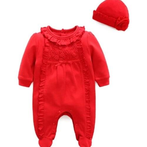 2021 Newborn Baby Romper Spring Autumn Cotton Clothing Baby Gift Girls Jumpsuit with Hat CQR013