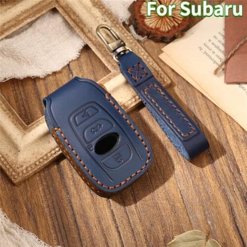 Leather Car Key Case Cover for Subaru BRZ Forester Impreza STi WRX XV Crosstrek Legacy Outback 2015-2018 Accessories Keychain