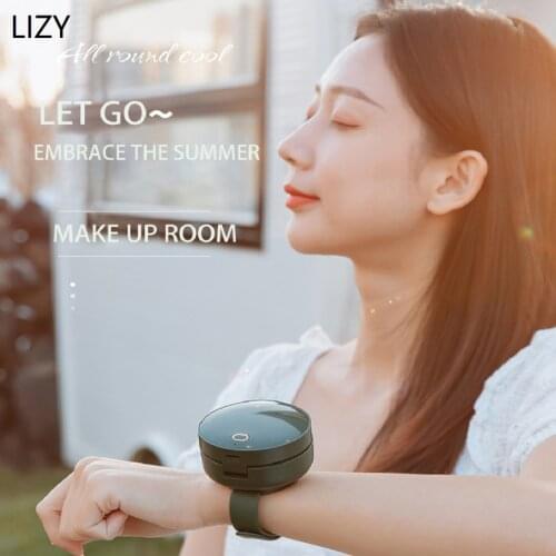 LIZY Portable Mini Wrist Fan With Mirror Handheld Cooler Women Fan Makeup Mirror USB Watch Fans 3 Speed Level Gadgets Gift