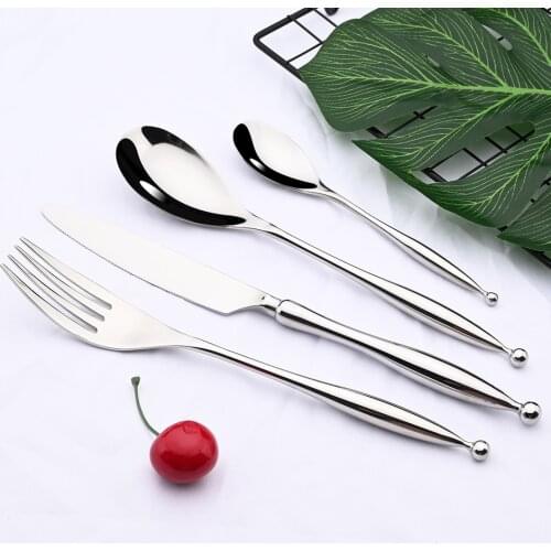 304 Stainless Steel Dinnerware Set Mirror Silver Silverware Wooden Tableware Western Food Knife Fork Teaspoon Flawtware Cutlery