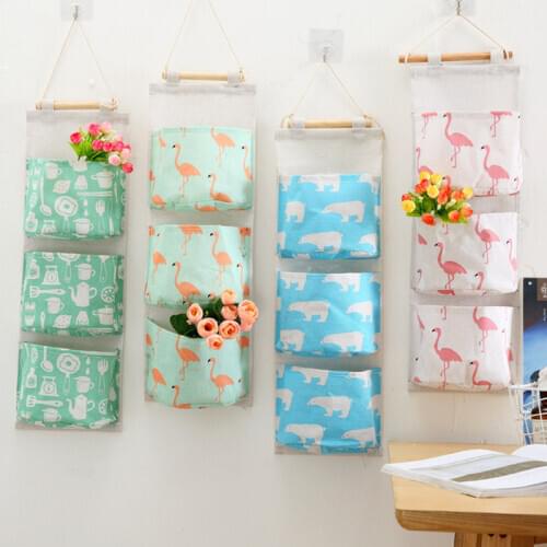 Flamingo Pattern Wall Mounted Storage Bag Wardrobe Organizer Hanging Wall Pouch Sundries Cosmetics Bag Toys Jewelry Organizer