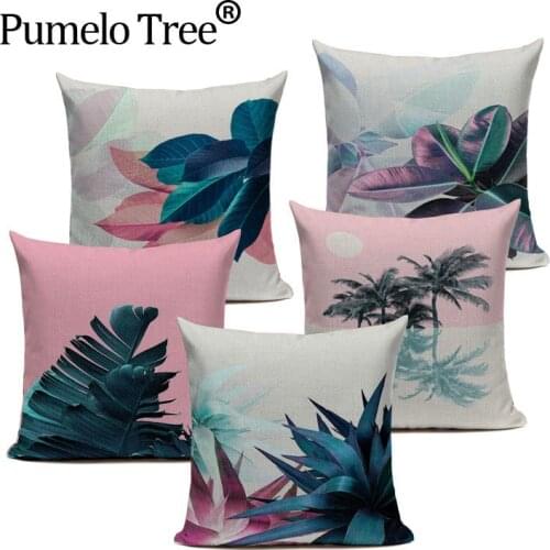 Tropical Plant Cushion Cover Colorful Linen Palm Leaves Seat Decoration Car Office Sofa 45X45Cm High Quality Custom Pillow Case