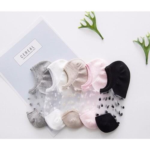 3Pair Summer Crystal Glass Silk Lace Socks for Women Female Transparent Thin Low Cut Socks Elastic Invisible Short Boat Socks