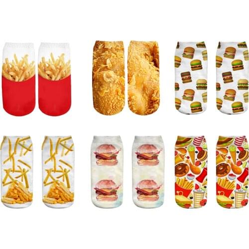 Funny Unisex Art Socks Women 3D Printed French fries/burger Ankle Socks Cotton Art Short Socks women Men Length 21cm style-1
