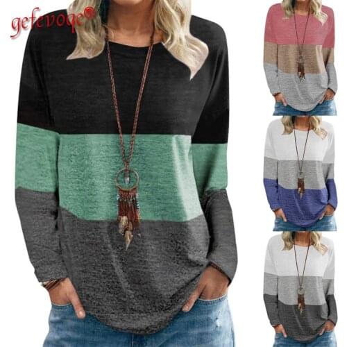 Autumn Harajuku Patchwork Women T-shirt Vintage Loose Casual Tops Round Neck Long Sleeve Tee Shirt Streetwear Aesthetic Tshirt