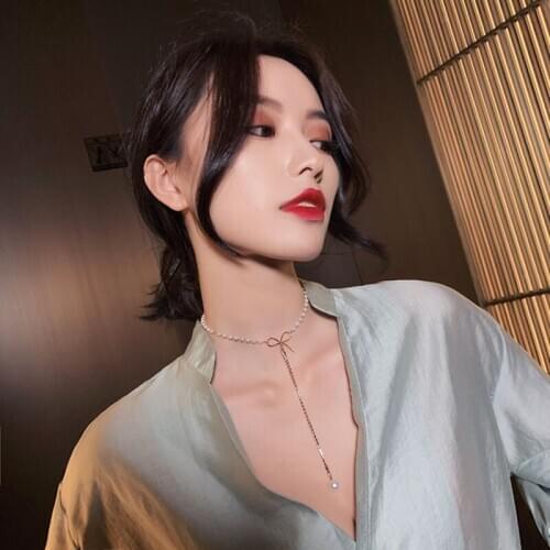 High sense pearl necklace net celebrity girl wild tide necklace female clavicle chain neck jewelry