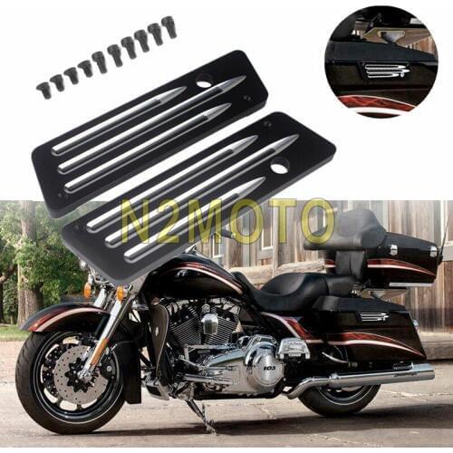 A Pair Aluminum Motorcycle Black Saddle Bag Saddlebag Latch Cover For Harley Touring Hard Bags 1993-2013 w/ Mounting Screws Kit