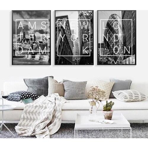 Amsterdam London New York Stockholm Barcelona City Poster Prints Black and White Wall Paintings Picture Living Room Decoration