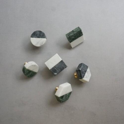 Double Color Marble+Brass Round Square Knob Bedroom Cabinet Drawer Pulls Natural Stone Handle Decor Furniture Handles Hardware