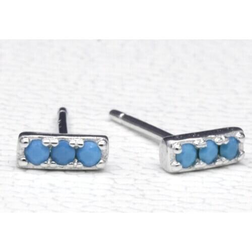 Turquoise Earrings 925 Sterling Silver Blue Stone Geometric Stud Earrings Lovely SImple Design for Women Girls Silver Jewelry