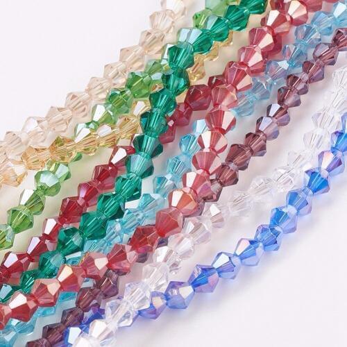 10Strands 4x4mm Bicone Glass Beads Strands AB Color Plated Faceted for Jewelry Making DIY Bracelet Necklace Supplies Hole: 1mm