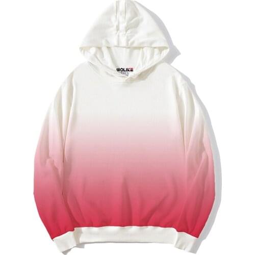 Gradient Colors Sweater Men Sport Series Custom Logos Added Polyester Stock Hoodies With White Ribbing Sleeve Cuff And Bottom