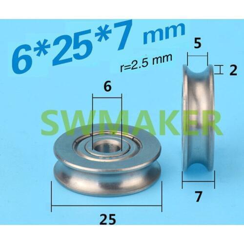 SWMAKER 6*25*7mm U type groove pulley wheel groove stainless steel wire rope pulley wheel bearing go waterproof rust roller