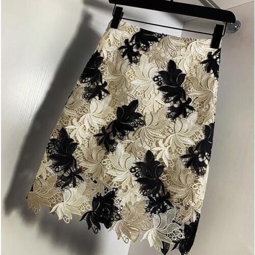 2020 Summer Lace Skirt Women Flower Embroidery Skirks Hollow Out High Quality Ladies Pencil Skirts Office Lady Midi Saia