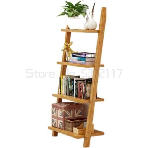 3/4 layers Nordic solid wood book shelves floor brief wood ladder stand wall shelf organizer housewares plates storage rack