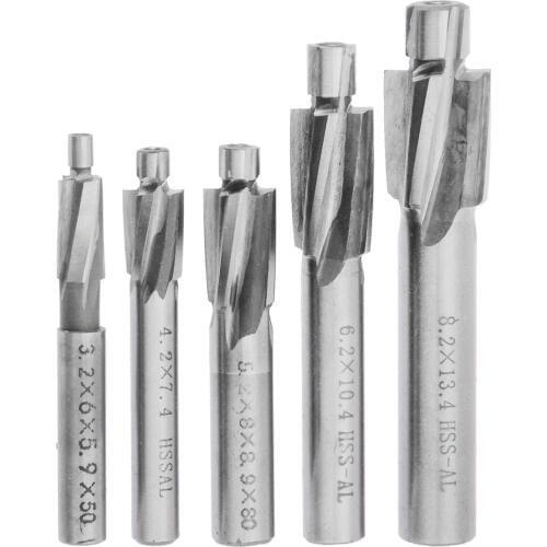 5pc 4 Flute HSS Counterbore End Mill M3-M8 Pilot Slotting Tool Milling Cutter Drill Bit for Wood Metal Drilling Counterbore Mill