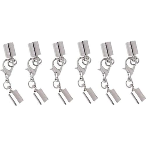 6pcs Leather Cord Bracelet Necklace Tube Ends Caps Connector with Lobster Clasp Jewelry Making Findings