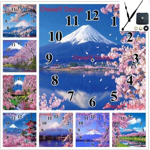 Diamond mosaic diamond art kit Mount Fuji diamond painting cross stitch clock diamond embroidery full set with Mechanical clock