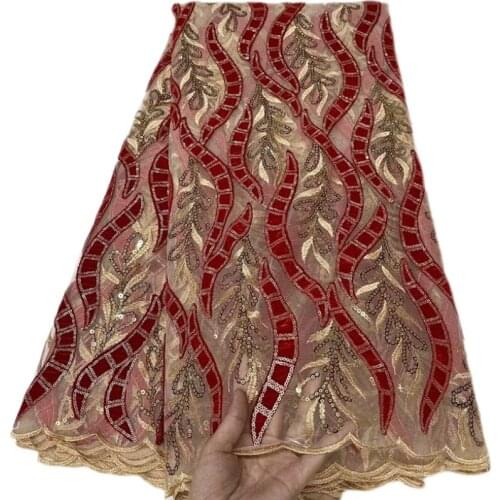 Velvet Sequined Embroidery Fabrics African Nigeria Lace Embroidered Cloth Cheongsam Dress