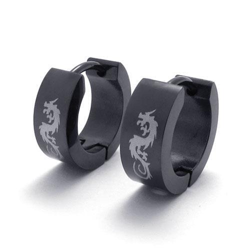 Band New Fashion jewelry Titanium Stainless steel Mens Black Dragon Hoop Earrings Gift FREE SHIPPING