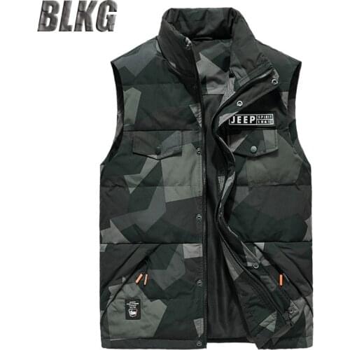 Brand Down Jacket Men Vest White Duck Down Coat Thick Winter Sleeveless Down Jacket Men Camouflage Multi-pockets Mens Waistcoat